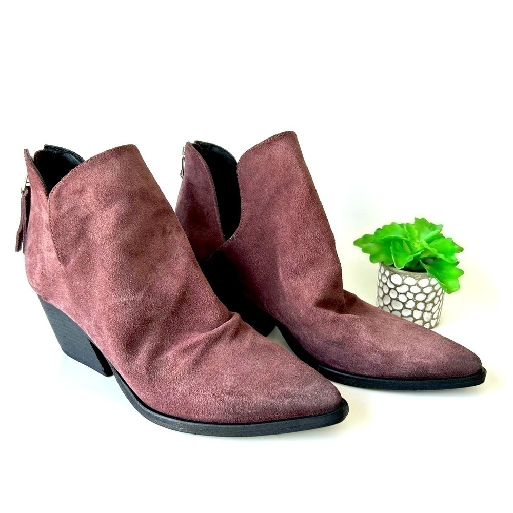 Golo Suede Tucson Ankle Boots Purple Eggplant Block Heel Western Back Zip Size 8 - Picture 3 of 13